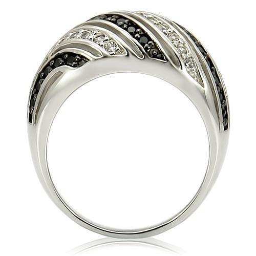 Alamode Rhodium + Ruthenium Brass Ring with AAA Grade CZ in Jet - Alamode - Flyclothing LLC