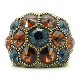 Alamode Antique Copper Brass Ring with Top Grade Crystal in Multi Color - Alamode - Flyclothing LLC