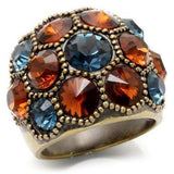 Alamode Antique Copper Brass Ring with Top Grade Crystal in Multi Color - Alamode - Flyclothing LLC