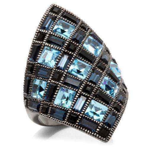 Alamode Ruthenium Brass Ring with Top Grade Crystal in Sea Blue - Alamode - Flyclothing LLC