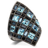 Alamode Ruthenium Brass Ring with Top Grade Crystal in Sea Blue - Alamode - Flyclothing LLC