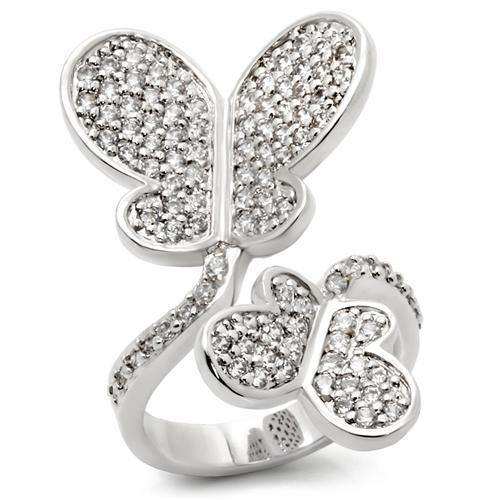 Alamode Rhodium Brass Ring with AAA Grade CZ in Clear - Alamode - Flyclothing LLC