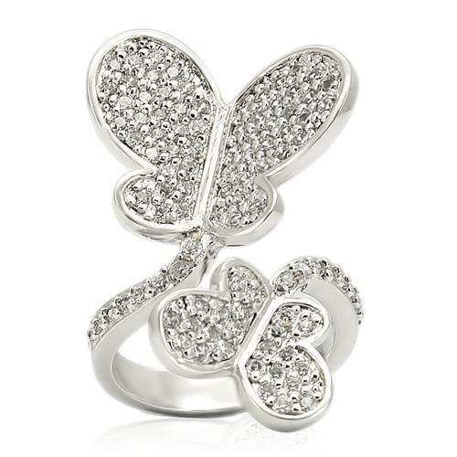 Alamode Rhodium Brass Ring with AAA Grade CZ in Clear - Alamode - Flyclothing LLC