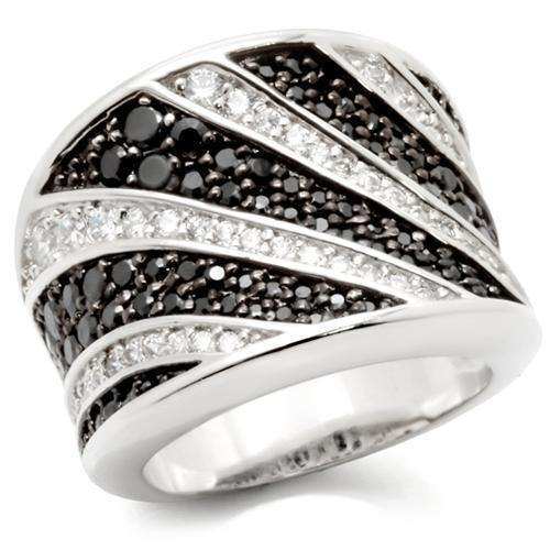 Alamode Rhodium + Ruthenium Brass Ring with AAA Grade CZ in Jet - Alamode - Flyclothing LLC