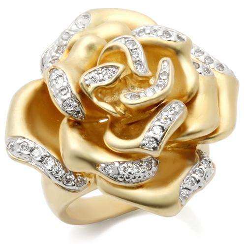 Alamode Matte Gold & Rhodium Brass Ring with AAA Grade CZ in Clear - Alamode - Flyclothing LLC