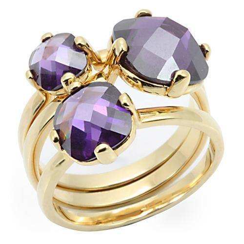 Alamode Gold Brass Ring with AAA Grade CZ in Amethyst - Alamode - Flyclothing LLC