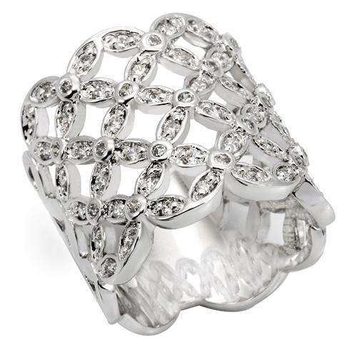 Alamode Rhodium Brass Ring with AAA Grade CZ in Clear - Alamode - Flyclothing LLC