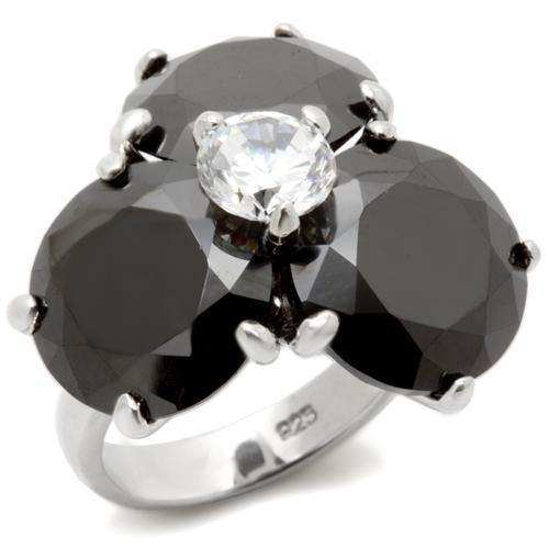 Alamode Rhodium Brass Ring with AAA Grade CZ in Jet - Alamode - Flyclothing LLC