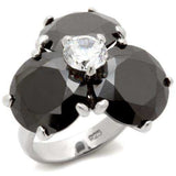 Alamode Rhodium Brass Ring with AAA Grade CZ in Jet - Alamode - Flyclothing LLC