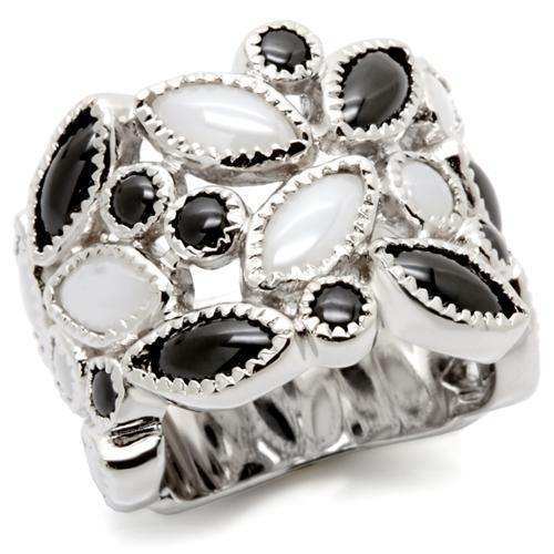 Alamode Rhodium Brass Ring with Milky CZ in Multi Color - Alamode - Flyclothing LLC