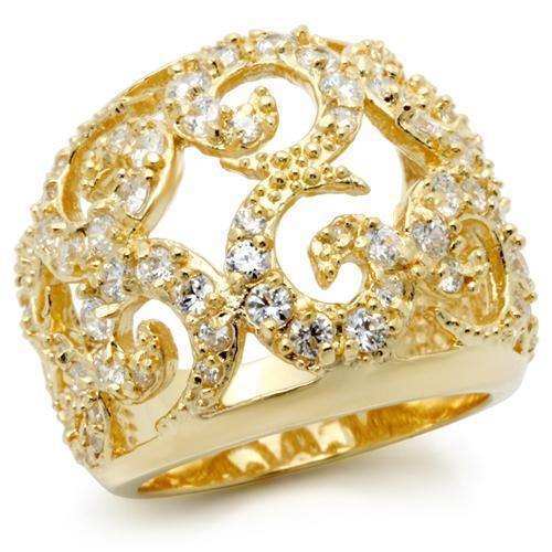 Alamode Gold Brass Ring with AAA Grade CZ in Clear - Alamode - Flyclothing LLC