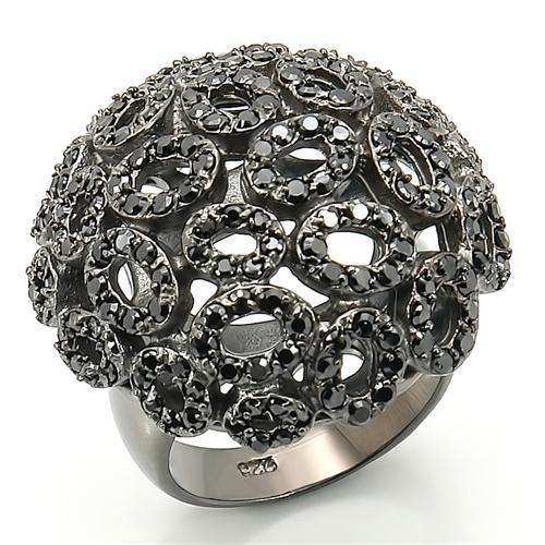 Alamode Ruthenium Brass Ring with AAA Grade CZ in Jet - Alamode - Flyclothing LLC
