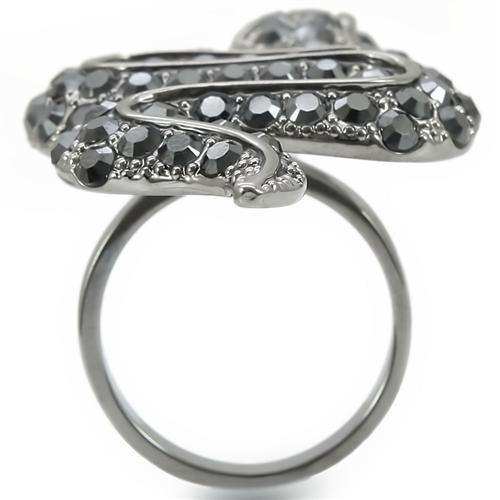 Alamode Ruthenium Brass Ring with Top Grade Crystal in Jet - Alamode - Flyclothing LLC