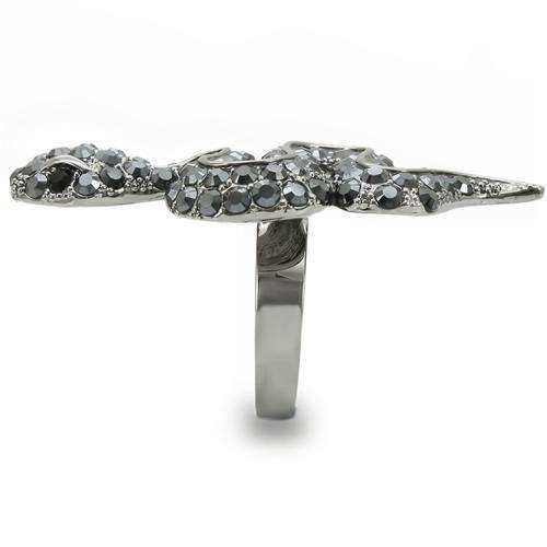 Alamode Ruthenium Brass Ring with Top Grade Crystal in Jet - Alamode - Flyclothing LLC