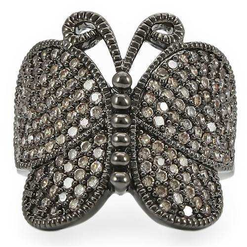 Alamode Ruthenium Brass Ring with AAA Grade CZ in Champagne - Alamode - Flyclothing LLC