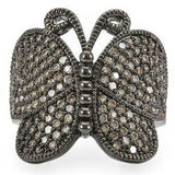 Alamode Ruthenium Brass Ring with AAA Grade CZ in Champagne - Alamode - Flyclothing LLC