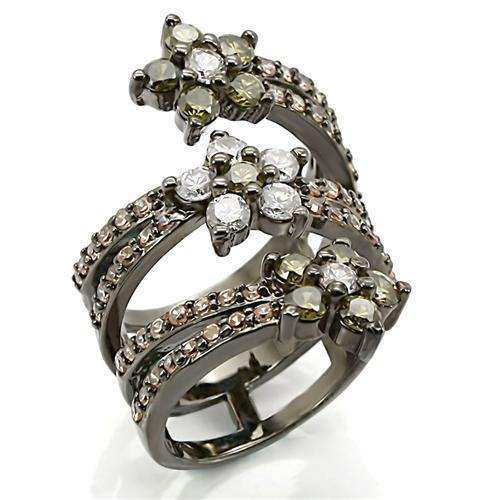 Alamode Ruthenium Brass Ring with AAA Grade CZ in Multi Color - Alamode - Flyclothing LLC
