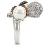 Alamode Rhodium + Ruthenium Brass Ring with Synthetic Pearl in Multi Color - Alamode - Flyclothing LLC