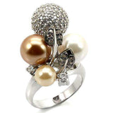 Alamode Rhodium + Ruthenium Brass Ring with Synthetic Pearl in Multi Color - Alamode - Flyclothing LLC