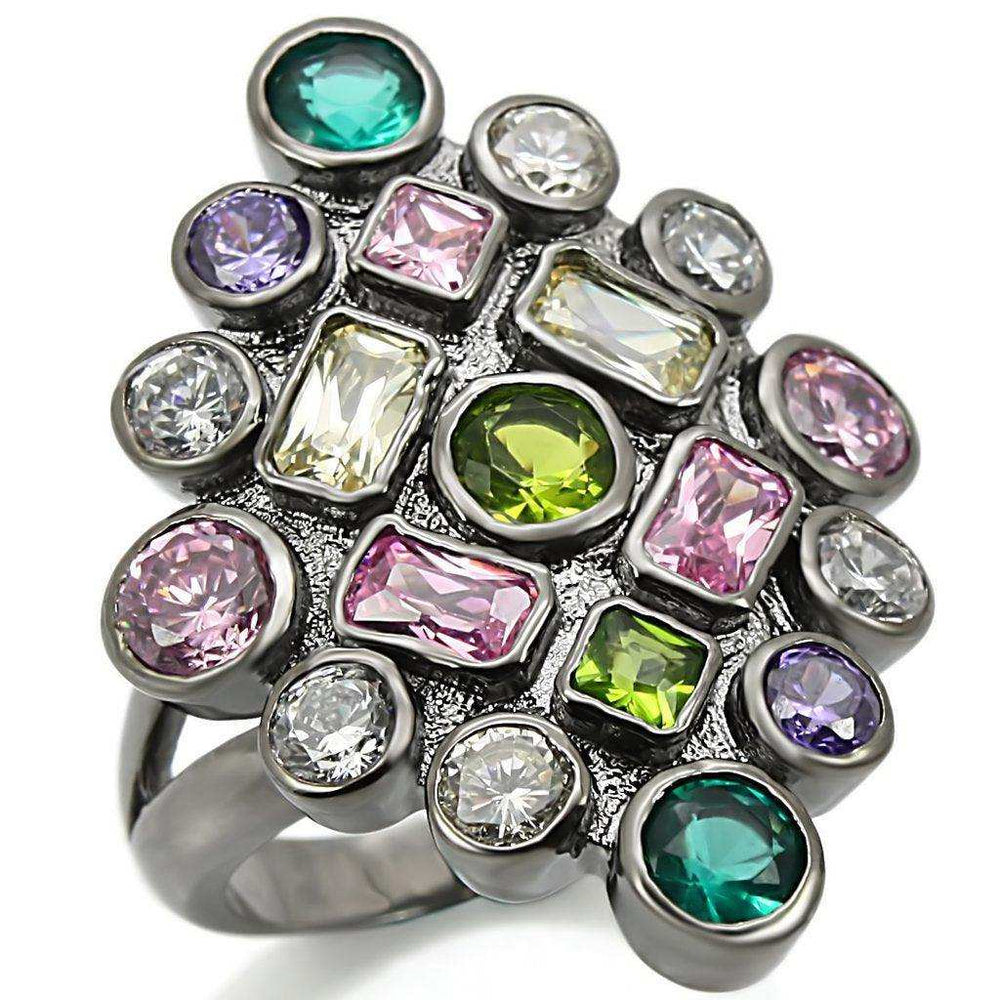 Alamode Ruthenium Brass Ring with AAA Grade CZ in Multi Color - Alamode - Flyclothing LLC