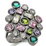 Alamode Ruthenium Brass Ring with AAA Grade CZ in Multi Color - Alamode - Flyclothing LLC