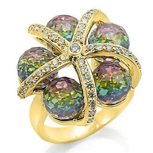 Alamode Gold Plated Brass Ring with Top Grade Crystal in Multi Color - Alamode - Flyclothing LLC