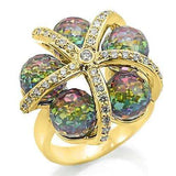 Alamode Gold Plated Brass Ring with Top Grade Crystal in Multi Color - Alamode - Flyclothing LLC