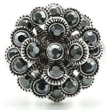 Alamode Rhodium Brass Ring with Top Grade Crystal in Jet - Alamode - Flyclothing LLC