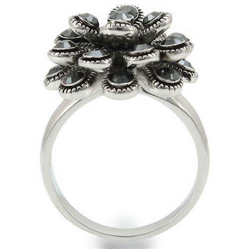Alamode Rhodium Brass Ring with Top Grade Crystal in Jet - Alamode - Flyclothing LLC