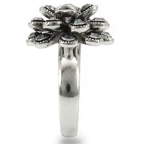 Alamode Rhodium Brass Ring with Top Grade Crystal in Jet - Alamode - Flyclothing LLC