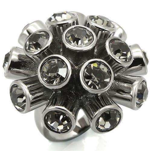 Alamode Ruthenium Brass Ring with Top Grade Crystal in Jet - Alamode - Flyclothing LLC