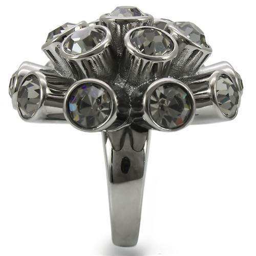 Alamode Ruthenium Brass Ring with Top Grade Crystal in Jet - Alamode - Flyclothing LLC