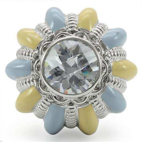 Alamode Rhodium Brass Ring with AAA Grade CZ in Clear - Alamode - Flyclothing LLC