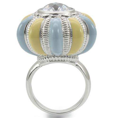 Alamode Rhodium Brass Ring with AAA Grade CZ in Clear - Alamode - Flyclothing LLC