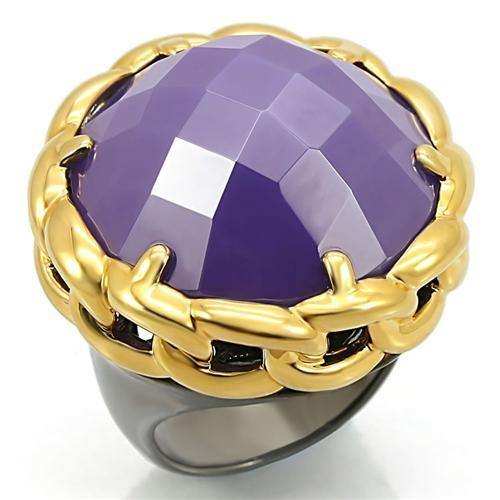 Alamode Gold+Ruthenium Brass Ring with Milky CZ in Tanzanite - Alamode - Flyclothing LLC