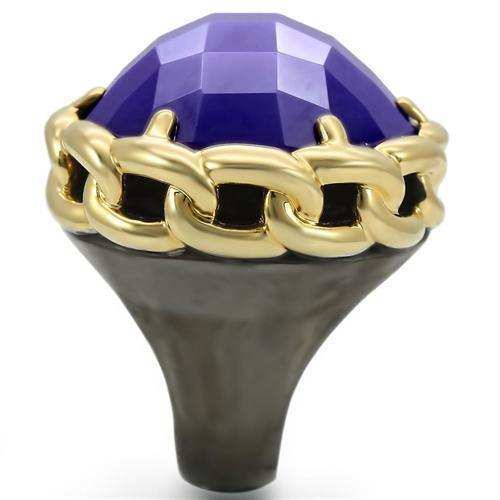 Alamode Gold+Ruthenium Brass Ring with Milky CZ in Tanzanite - Alamode - Flyclothing LLC