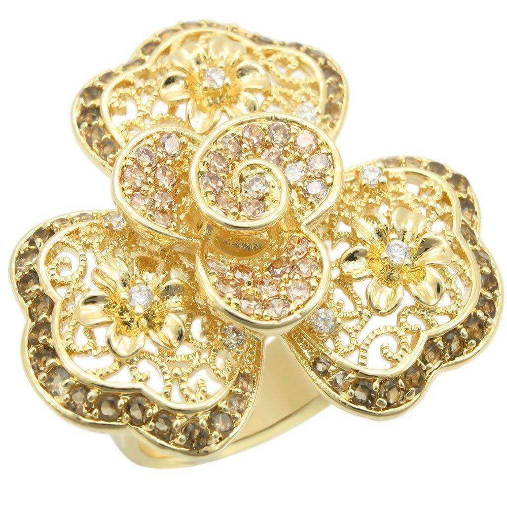 Alamode Gold Brass Ring with AAA Grade CZ in Multi Color - Alamode - Flyclothing LLC