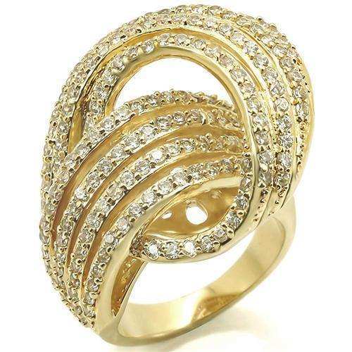 Alamode Gold Brass Ring with AAA Grade CZ in Clear - Alamode - Flyclothing LLC