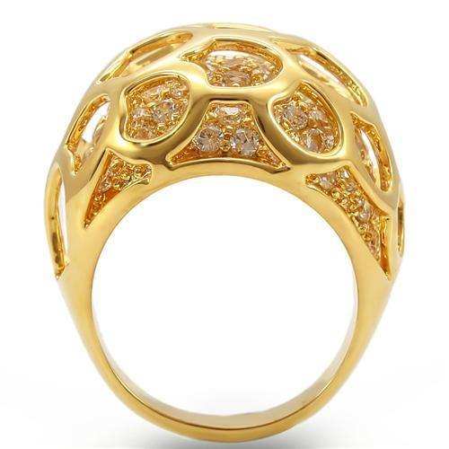 Alamode Gold Brass Ring with AAA Grade CZ in Clear - Alamode - Flyclothing LLC