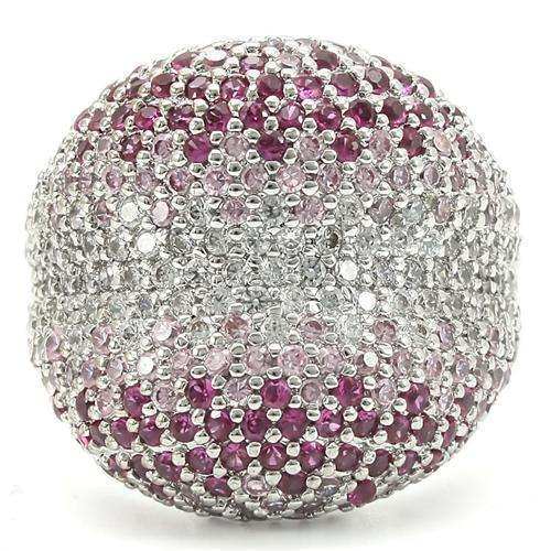 Alamode Rhodium Brass Ring with AAA Grade CZ in Multi Color - Alamode - Flyclothing LLC