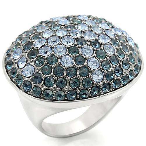 Alamode Rhodium + Ruthenium Brass Ring with Top Grade Crystal in Light Sapphire - Alamode - Flyclothing LLC