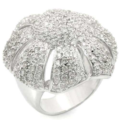 Alamode Rhodium Brass Ring with AAA Grade CZ in Clear - Alamode - Flyclothing LLC