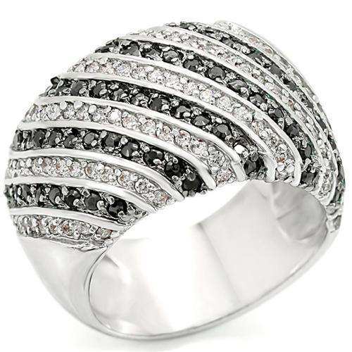 Alamode Rhodium + Ruthenium Brass Ring with AAA Grade CZ in Jet - Alamode - Flyclothing LLC