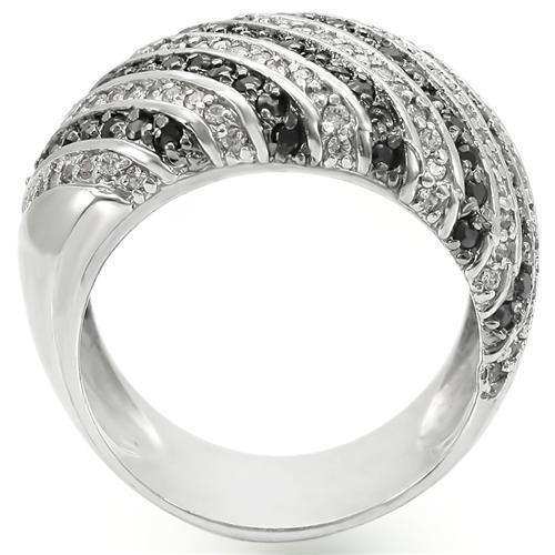 Alamode Rhodium + Ruthenium Brass Ring with AAA Grade CZ in Jet - Alamode - Flyclothing LLC