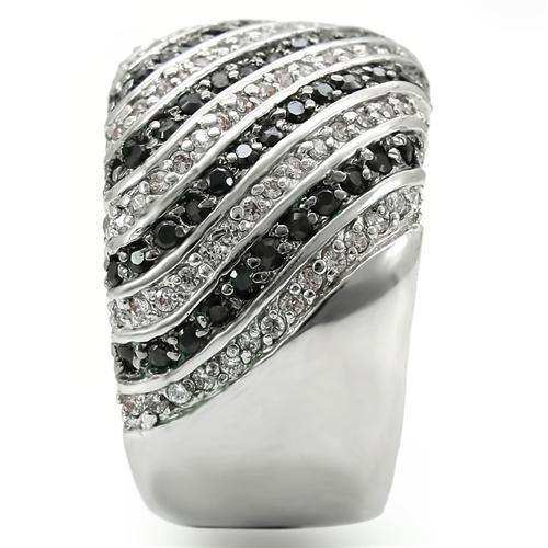 Alamode Rhodium + Ruthenium Brass Ring with AAA Grade CZ in Jet - Alamode - Flyclothing LLC