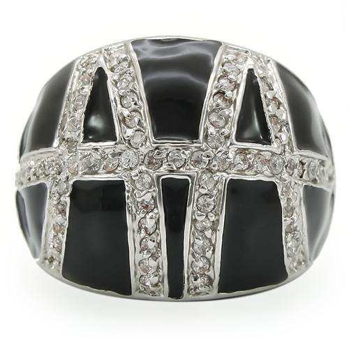 Alamode Rhodium Brass Ring with AAA Grade CZ in Clear - Alamode - Flyclothing LLC