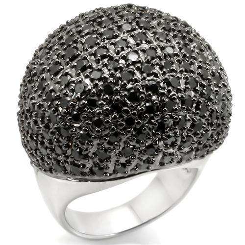 Alamode Rhodium + Ruthenium Brass Ring with AAA Grade CZ in Jet - Alamode - Flyclothing LLC