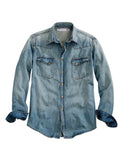 Tin Haul MENS LIGHT BLUE WESTERN DENIM LONG SLEEVE SNAP SHIRT WITH ASYMMETRICAL POCKETS FLAPS - Tin Haul - Flyclothing LLC