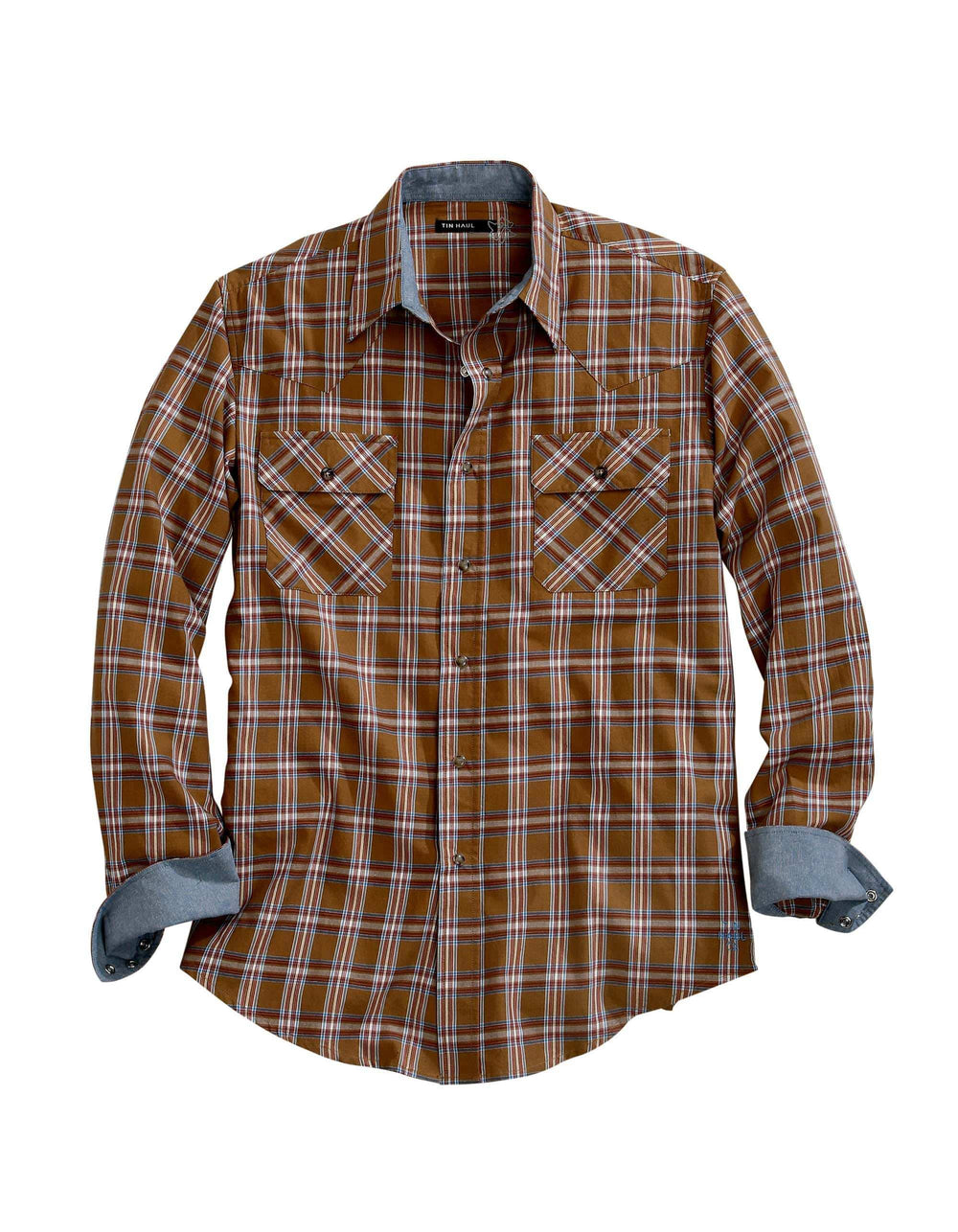 Tin Haul MENS GOLDEN BROWN PLAID LONG SLEEVE SNAP SHIRT - Tin Haul - Flyclothing LLC
