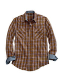 Tin Haul MENS GOLDEN BROWN PLAID LONG SLEEVE SNAP SHIRT - Tin Haul - Flyclothing LLC